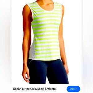 ATHLETA Ocean Stripe Chi Muscle Tank-Medium-Neon Yellow Striped NWOT